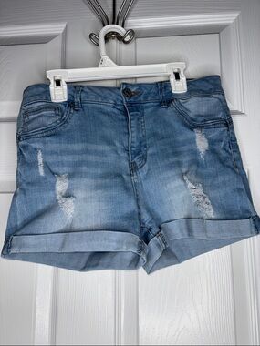Wax Jean Light Blue Distressed Cuffed Denim Shorts